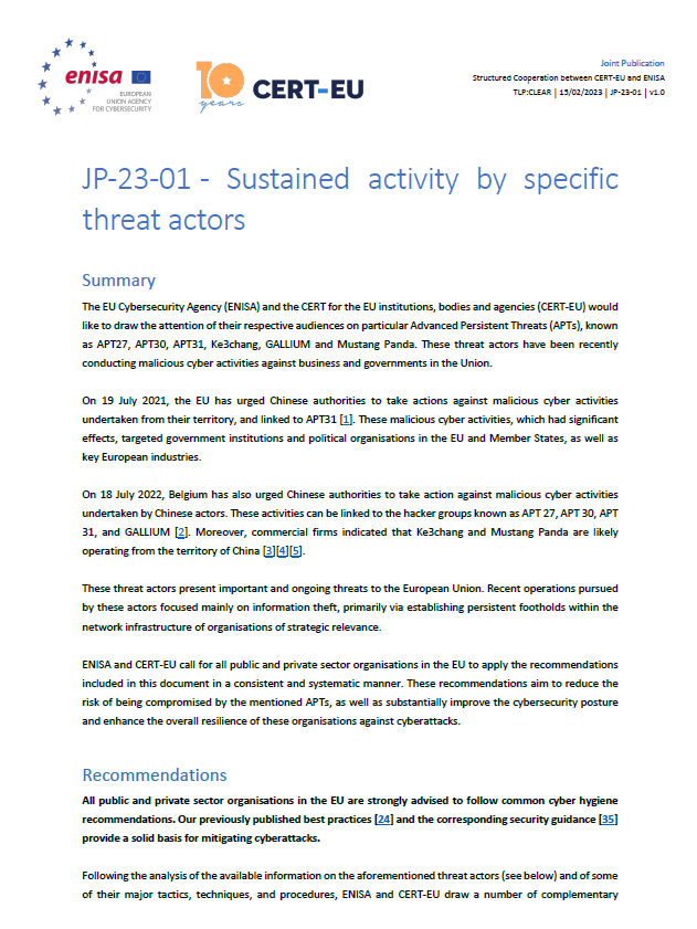 sustained activity by specific threat actors joint publication